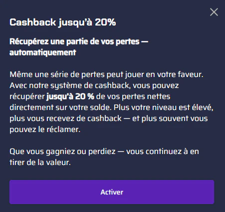 Cashback quotidien jusqu'à 20 % sur Betory